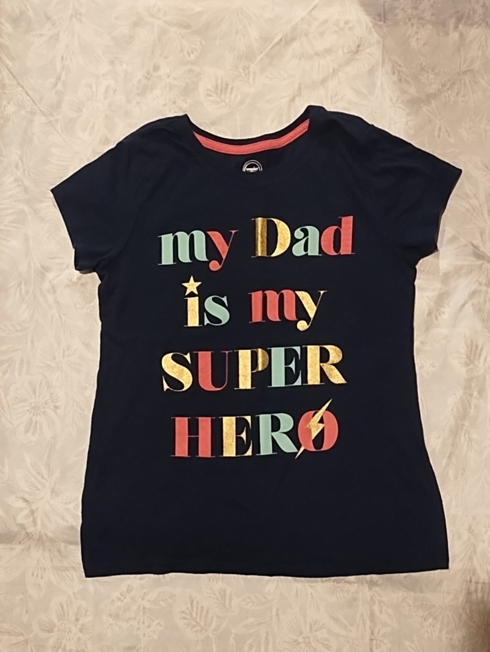 💥2/$5💥Navy "My Dad Is My Superhero" Kids Tee Size 10-12 VGC.